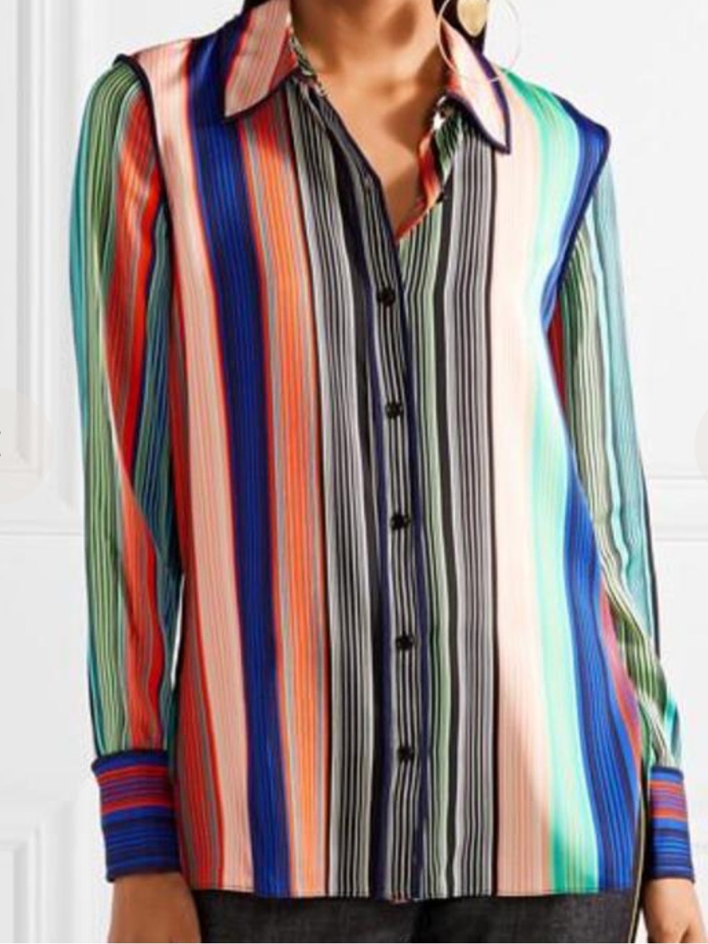 DVF Striped Silk Blend Shirt Size 6